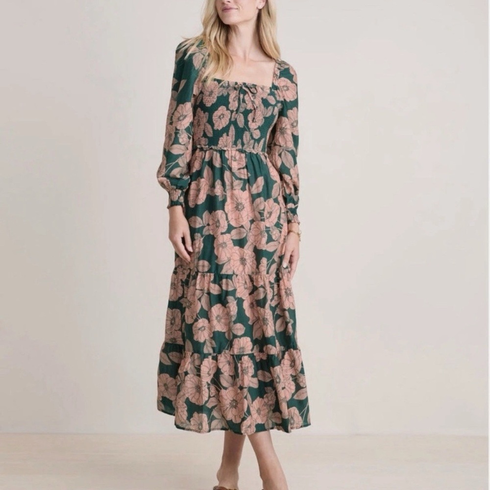 Vineyard Vines Green and Pink Warren Floral Long Sleeve Dress